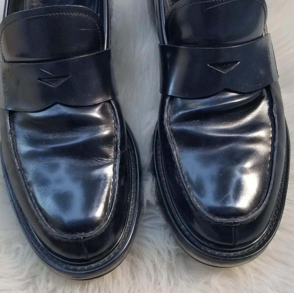 Prada Brushed Leather Transparent Sole Loafer Navy